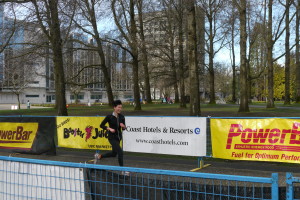 Mia at the finish line of a triathlon last year